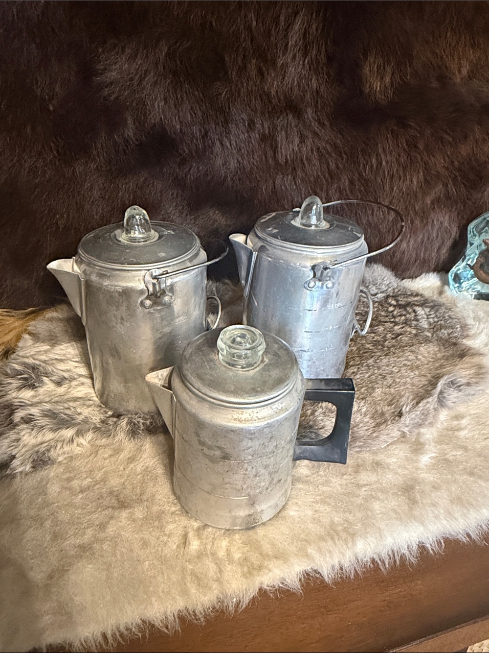 Vintage Aluminum Coffee Percolator Pot - Silver bundle of 3 (3975)